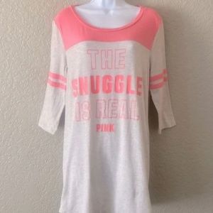 NWT PINK Nightgown/ Sleep Shirt Size Medium Pink and Gray “The Snuggle Is Real”